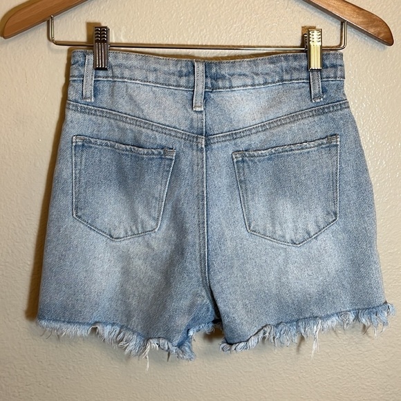 Bp Blue Distressed High Rise Cotton Jean Shorts - Picture 5 of 9